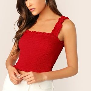 Frill Detail Crop Shirred Top